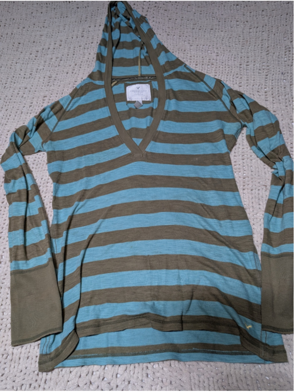 M827 - Women's American Eagle Striped Hoodie Blue Brown Size S